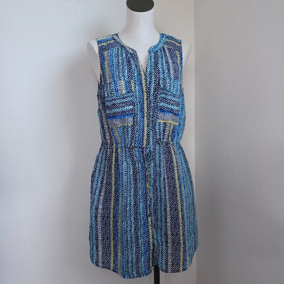 Skies Are Blue Shirt Dress Colorful Sleeveless Button Front Tie Waist Womens L - Picture 2 of 16